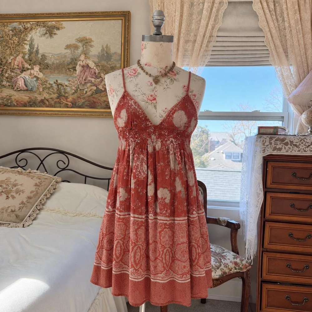 Boho Floral mini Dress  Y2K Angie red coral floral dress size small